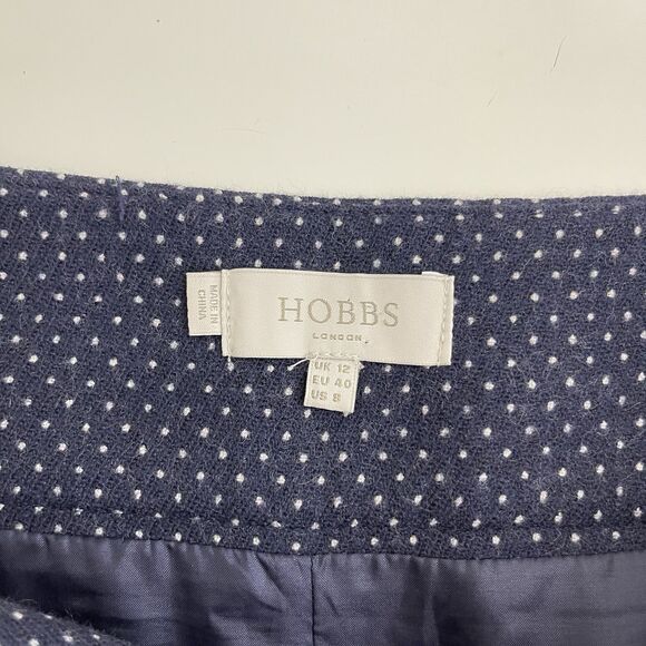 Hobbs London Mini Skirt US 8 UK 12 Blue Polka Dot Wool Blend Preppy A Line Paris - Picture 4 of 8